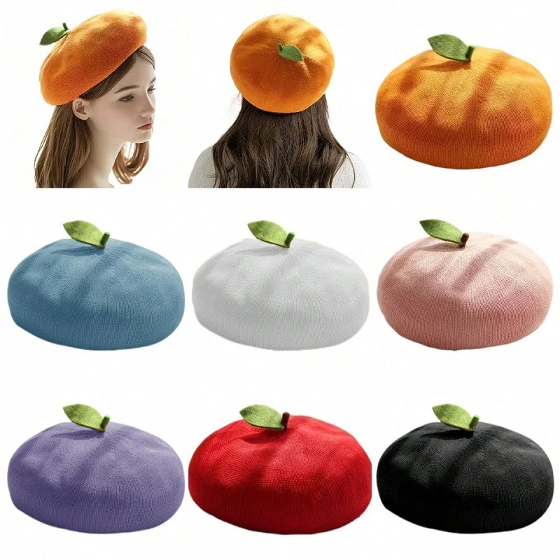 

Women's Fashion New Handmade DIY Cute Bean Sprout Decorative Painter Hat Thin Breathable Spring and Summer Fruit Beret