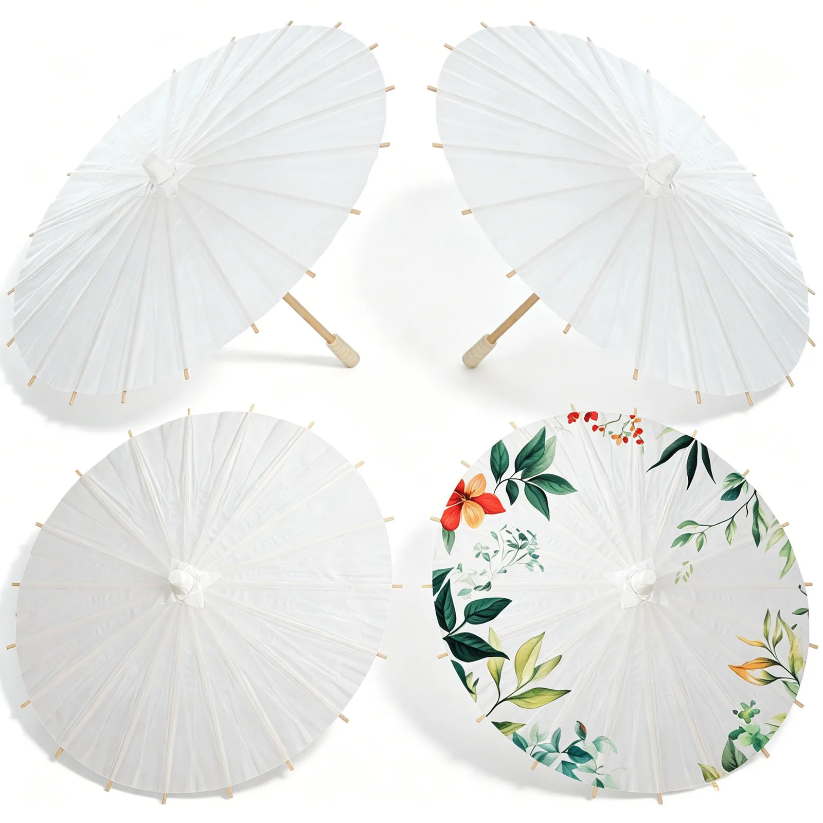 4Pcs Children's Paper Parasol Umbrella White Delicate Wedding Decoration DIY Craft Painting Small Paper Umbrellas for Party 30Cm