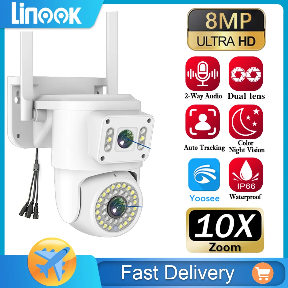 

Linook dual lens camera,8MP,CCTV,WiFi,IP camera,IP outdoor and indoor safety closed-circuit television camera,IP66 waterproof