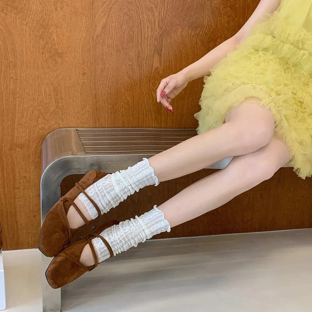 2026 New Women Double Strap  Square Toe Suede Slip on Ballet Flats Vintage Soft Sole Daily Casual Internal Elevation Shoes