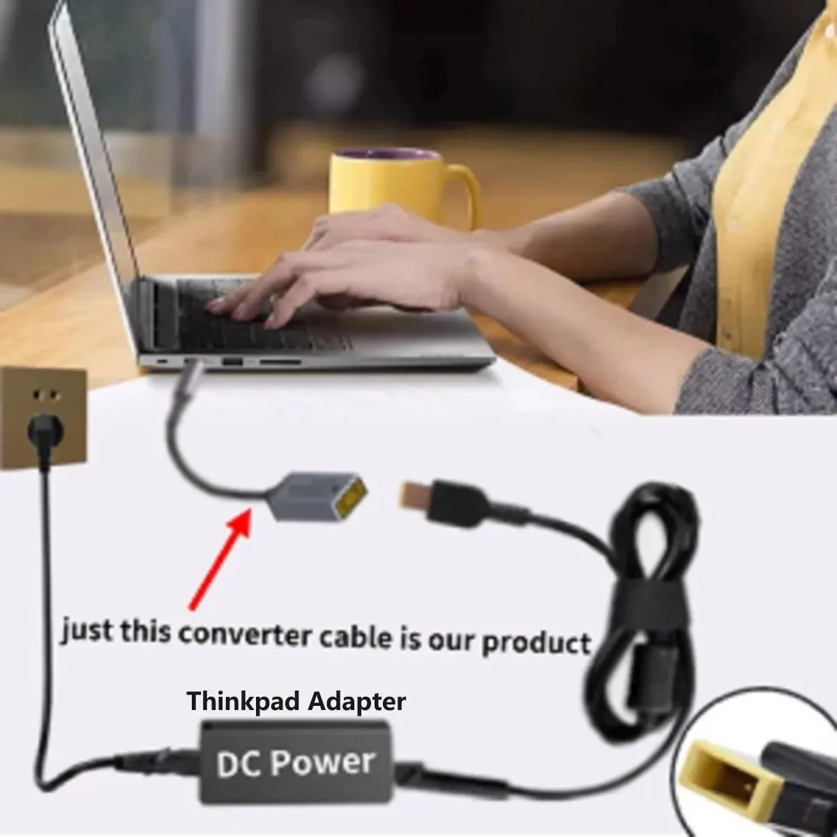 Kabel konwerter USB C do szybkiego ładowania 65W 100W 140W do ładowarki laptopa Lenovo, gniazdo DC z wtyczką kwadratową do adaptera PD Type-C 5V/9V/20V — zdjęcie produktu 5