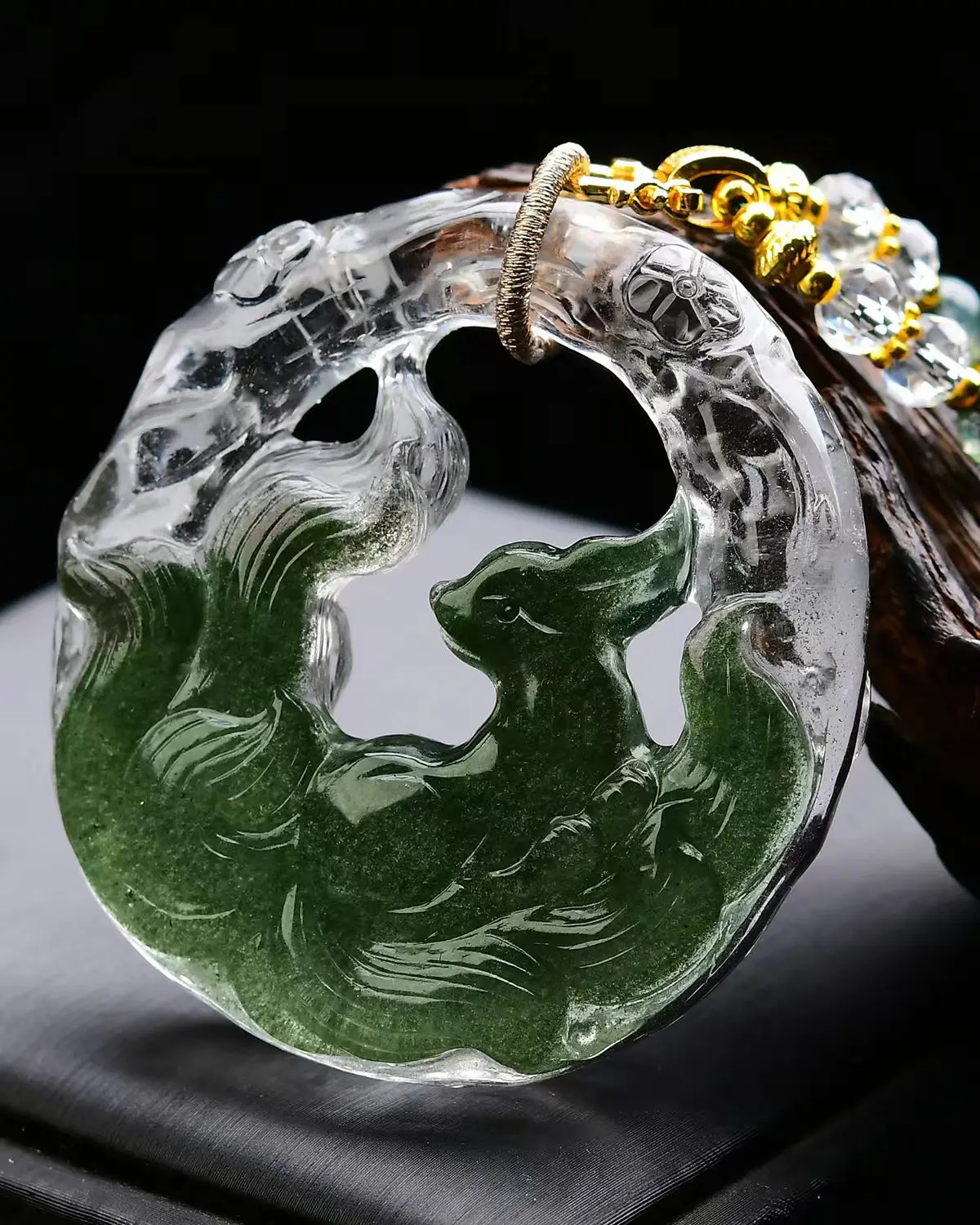 Natural Green Phantom Quartz Pendant Rabbit Jewelry 55*53*13mm Women Necklace Water Drop Phantom Rare Garden AAAAAA