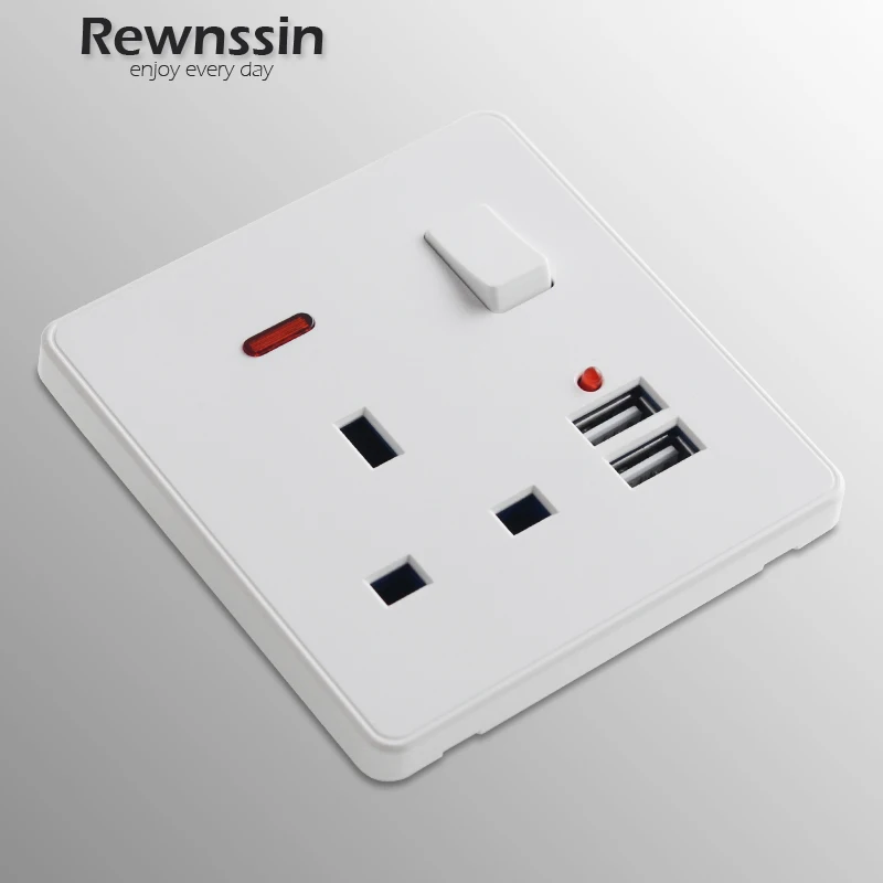 UK Wall Electrical Sockets With Double Usb Socket Wall Light Switch 110-250V White Plastic Panel Malta Singapore Ireland Outlets