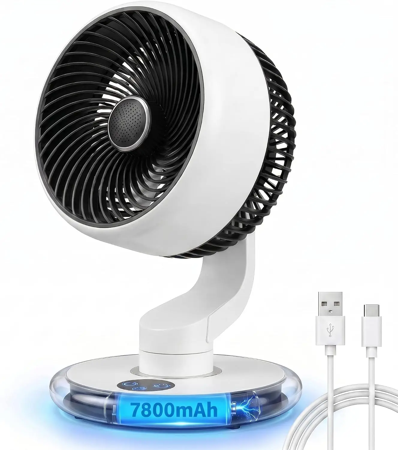 GAITIR Desk Fan For Bedroom Air Circulator Battery Powered Tabletop Fan 7800mAh Battery Rechargeable Cordless 30dB Ultra-Quiet 120° Oscillating & 90° Adjustable Tilt Type-C USB Wall Mount Car Dashboard