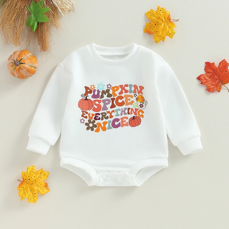 

Halloween Baby Girls Boys Rompers Letter Pumpkin Print Crew Neck Long Sleeve Infant Jumpsuits Fall Casual Newborn Bodysuits