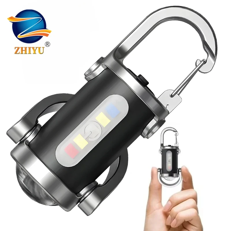 Mini Portable LED COB Flashlight USB Rechargable Torch Built-in Battery 6 Modes Flashlight Outdoor Camping Emergency Lantern