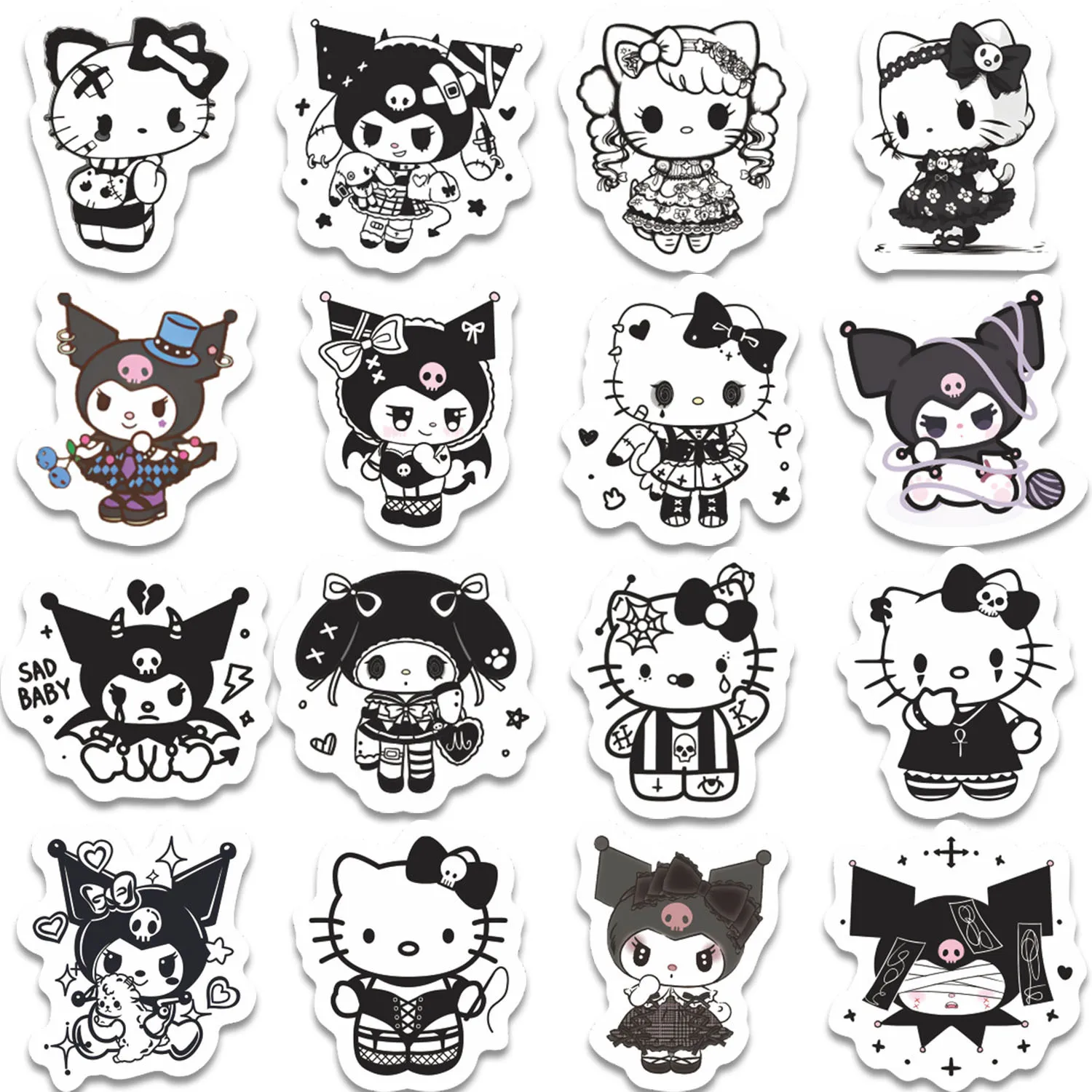 

10/30/60PCS Sanrio Cute Gothic Style Kuromi Stickers Cartoon Fun Doodle Decorative Scooter Suitcase Scrapbook Decals Toy Gifts