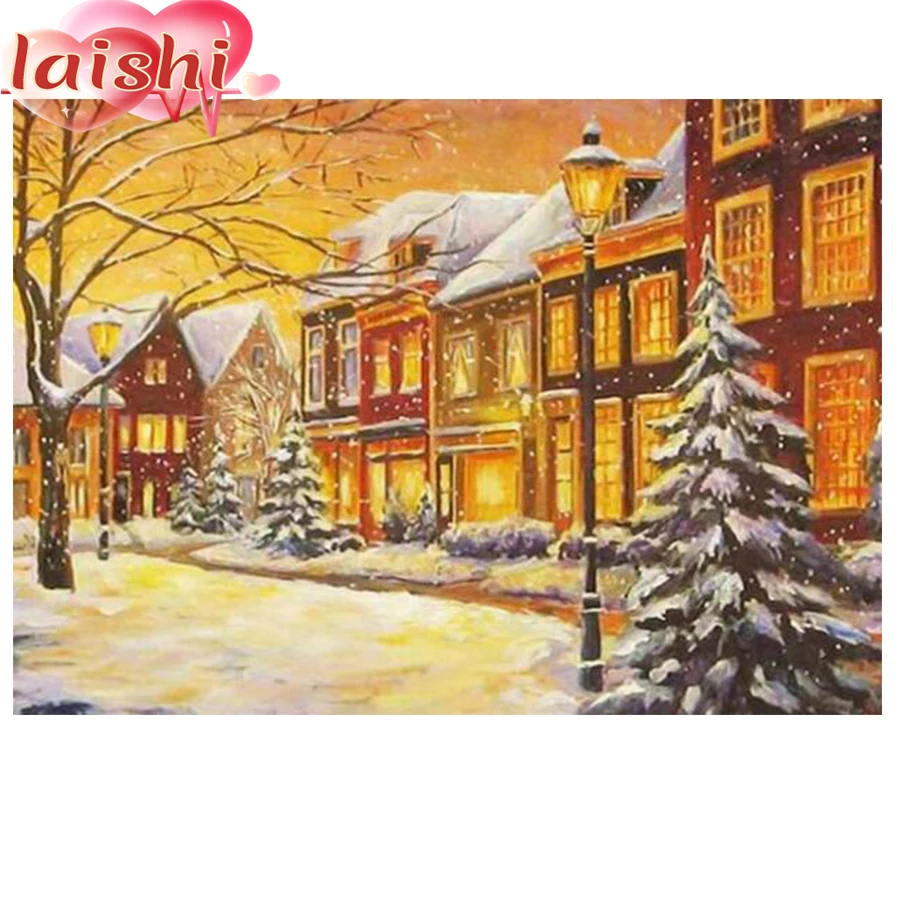 

3D Diy Diamond Painting Winter christmas tree house Cross Stitch Kit Diamond art crystal Mosaic Embroidery Painting New Year Gif