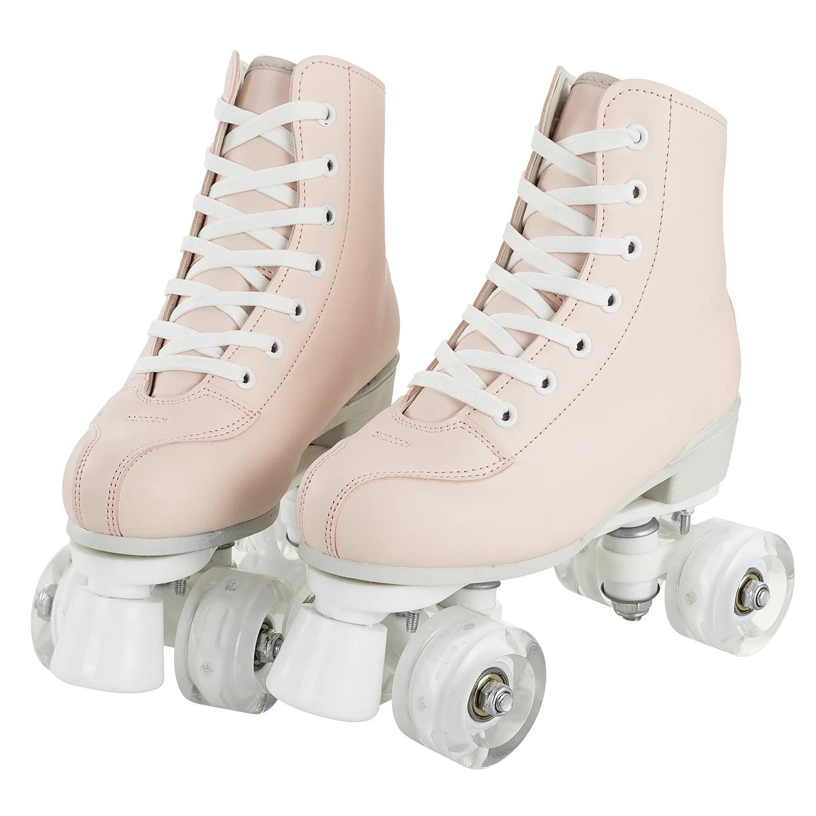 Roller Skate Shoes 4 Wheels Quad Sneakers Skating Pu Leather Flash Roller Skates For Women Flesh Pink Pair Roller Skating Shoes