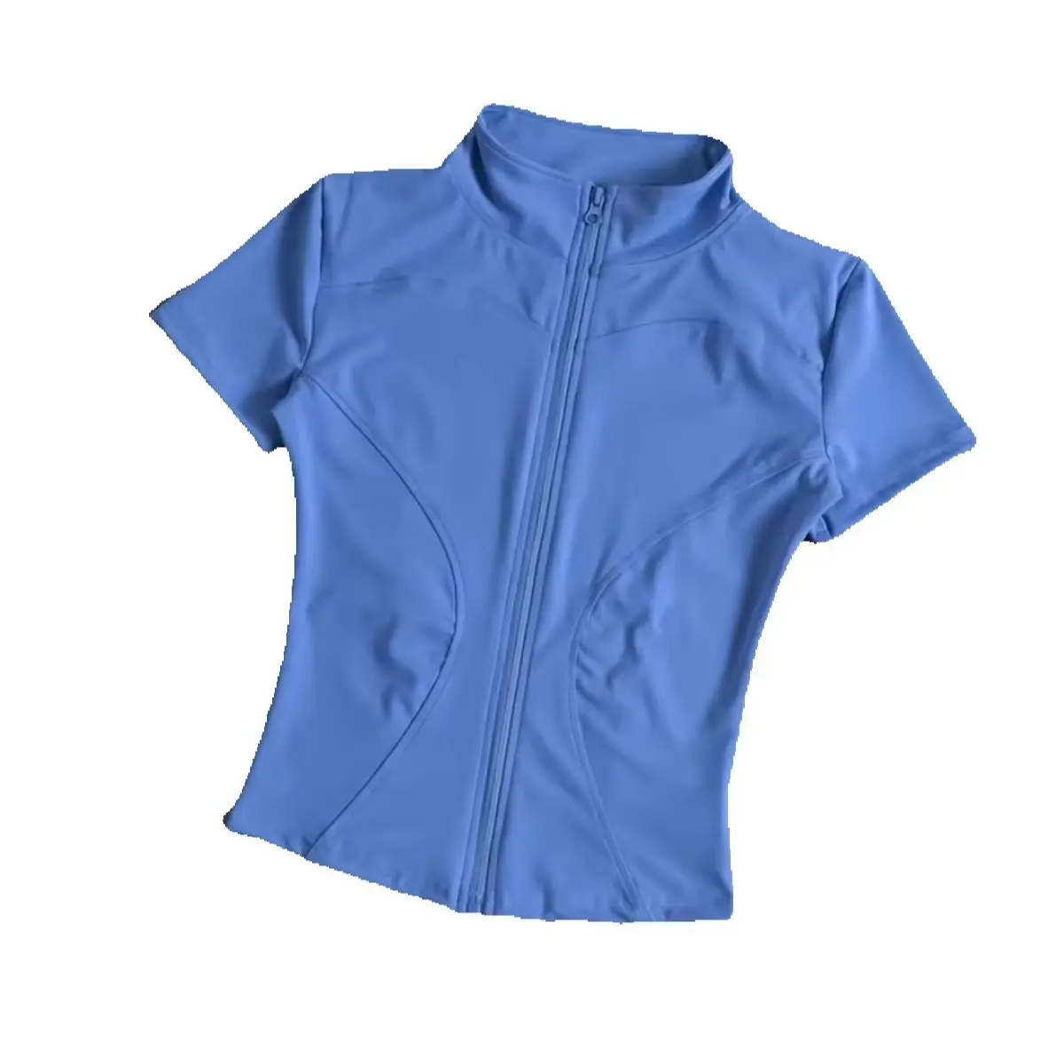 AliExpress NONE Summer Solid Zipper Slimming Coat Women Short Sleeve Stand Collar Cycling Running Tops Female Gym Sports Workout Clothes Street