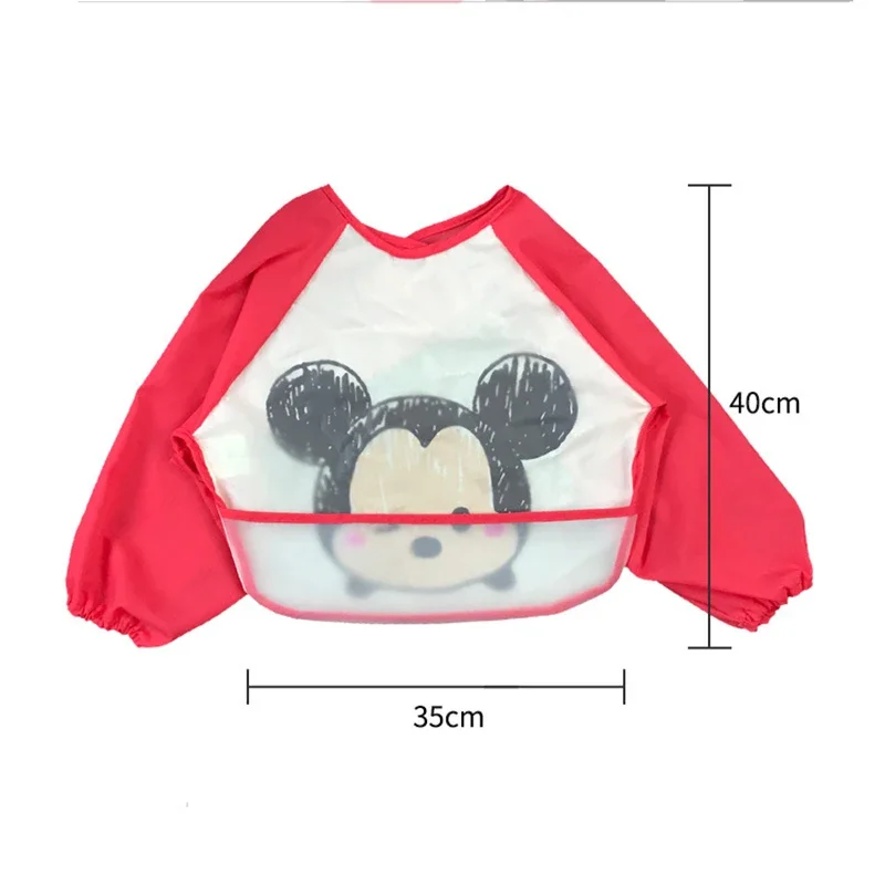 EVA bib Mickey Minnie Children\'s Cute Spring Bib Long-sleeved Blouse Waterproof  Dirt-proof Baby Eating Cartoon Bib Disney