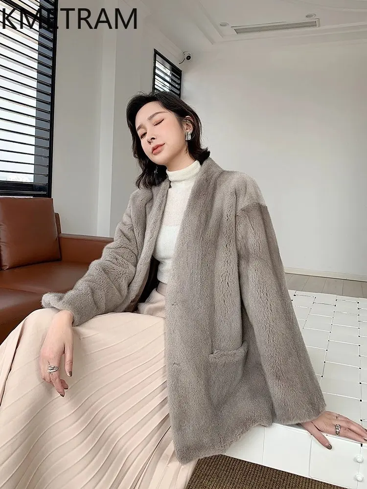 KMETRAM Real Purple Label Velvet Whole Mink Fur Coat Woman Luxury V-Neck Fur Jacket High Quality Winter Women Clothing 70cm 2026