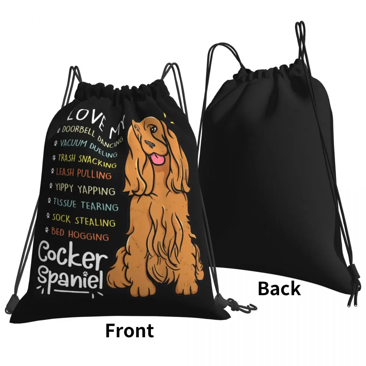 I Love My Cocker Spaniel Dog Drawstring Bags Gym Bag Fashion Schoolbag Lightweight Bags For Travel