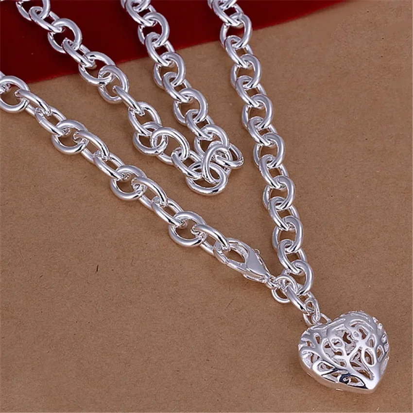 925 silver Plated N239 Free shipping Popular fashion Elegant jewelry charm romantic hollow heart pretty Lady thick necklace