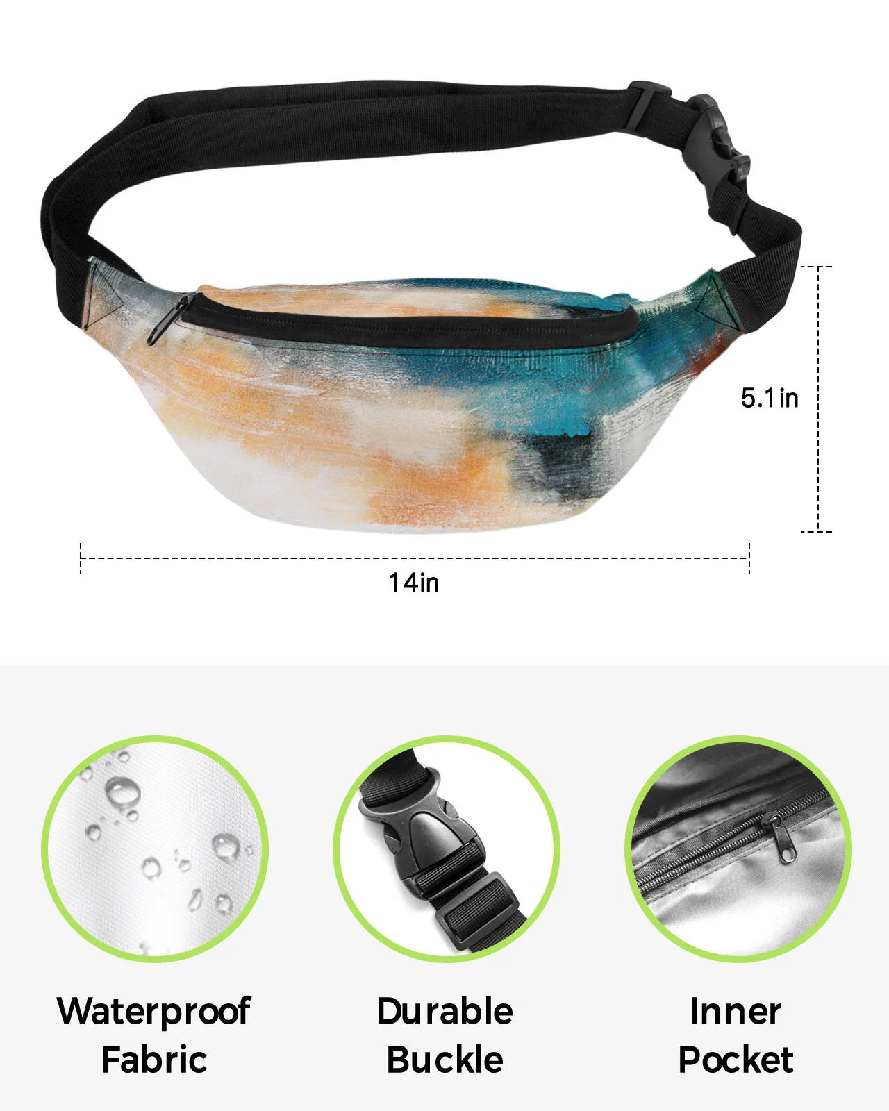 Paint Graffiti Oil Painting Style Waist Bag Women Men Belt Bags Large Capacity Waist Pack Unisex Crossbody Chest Bag