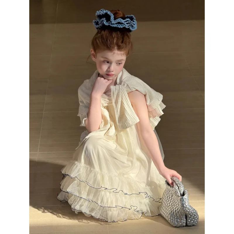 26Summer new style sweet mesh suspender dress for girls, fashionable princess tulle dress for young children, children's puffy d