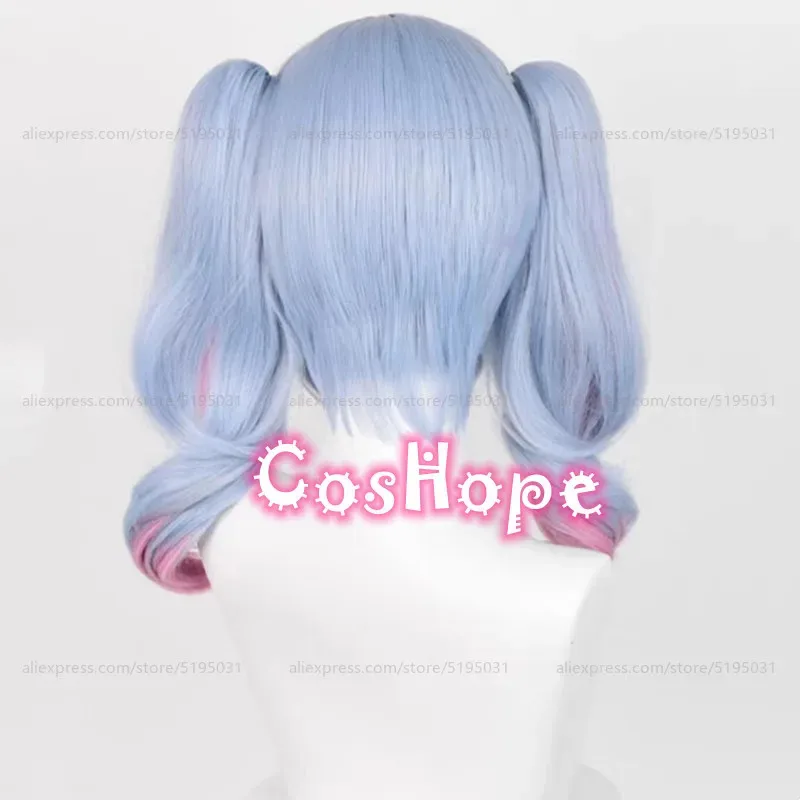 미쿠 토끼 구멍 코스프레 가발 45cm 더블 포니테일 블루 핑크 그라데이션 가발 코스프레 애니메이션 내열성 합성 가발