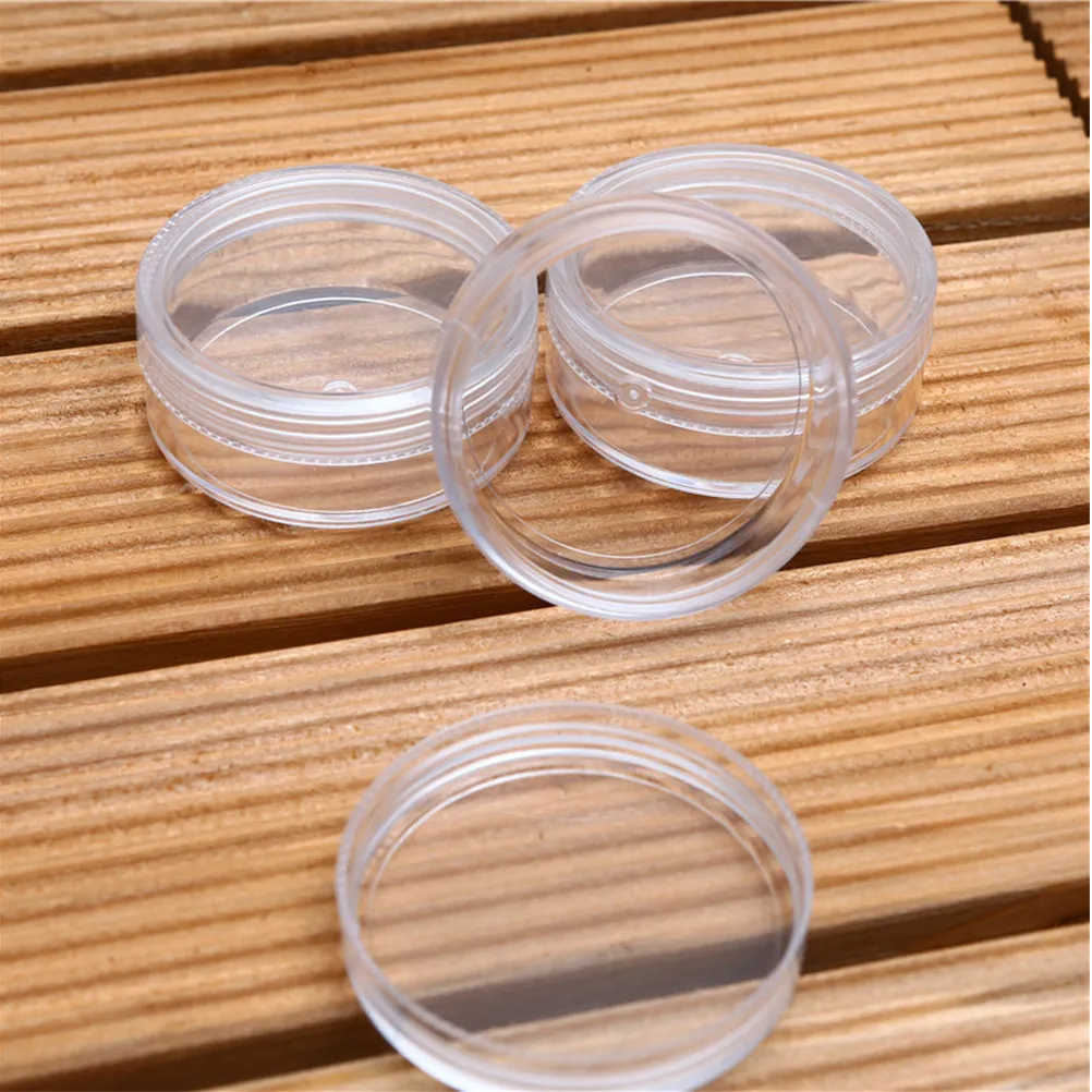 10Pcs Plastic Transparent Storage Box Round Compact Design Jewelry Beads Holder Rice Bead Organizer for DIY Nail Art Finishing