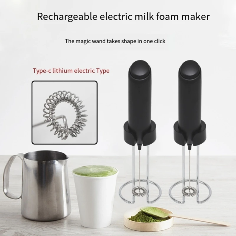 Electric Milk Frother Handheld Electric Whisk Powerful Mini Drink Mixer Rechargeable Milk Foamer Milk Stirrer for Hot Drinks