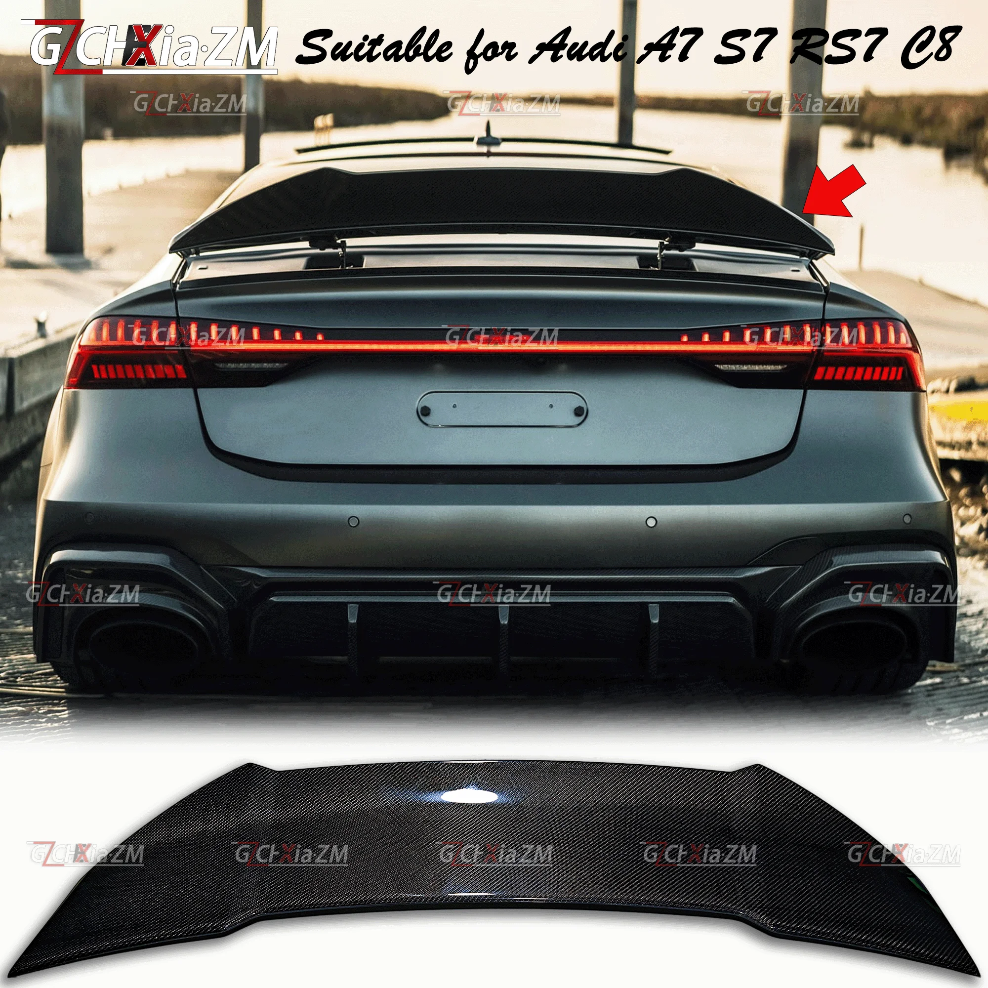 For 2019-2025 Audi A7 S7 RS7 C8 Rear Spoiler Carbon Fiber Material Trunk Lid Decorative Cover Aerodynamic Kit Rear Wing Diffuser