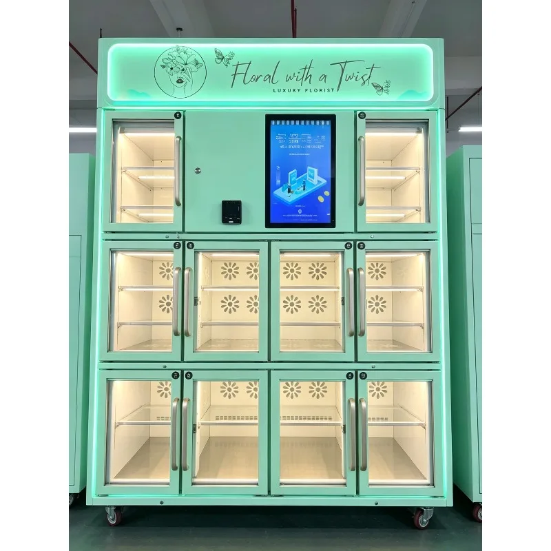 Customize Commercial Lattice Cabinet Fresh Flower Vending Machine Touch Screen Smart Cooling Preserved Bouquet For Mall Street