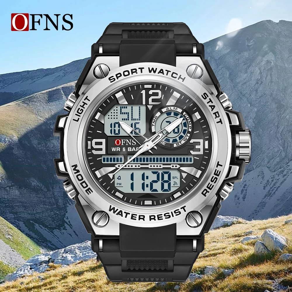 

OFNS S6024 New arrived LED Digital Men Watch 50m Military Waterproof Sport Wristwatch Electronic Green Light Quartz Clock Male