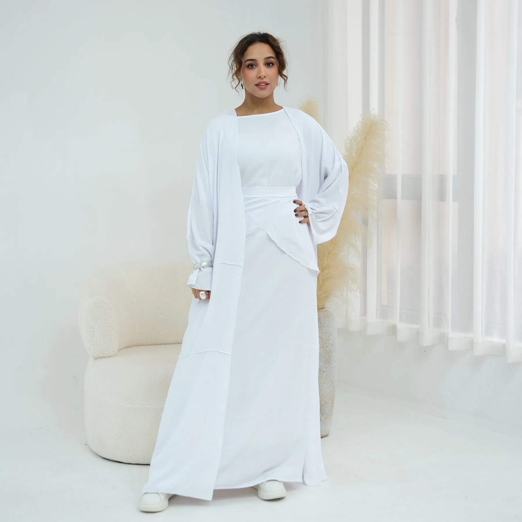 

Muslim Set Women Abaya Morocco Caftan Dress Musulman Ensembles Cadigan Outfit Suit Eid Kebaya Ramadan Kimono Jalabiya Robe 3PCS