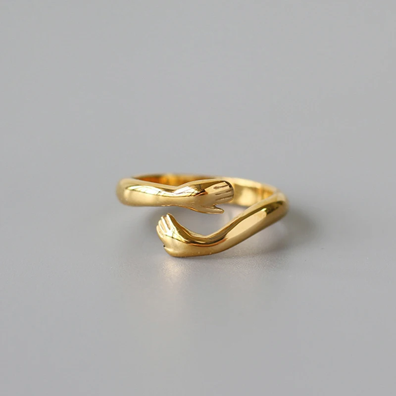 Kadınlar takı Hug parmak yüzük eğilim en çok satan sevimli paslanmaz çelik kaplama 18k altın renk palmiye açılış yüzük için genç kız takısı
