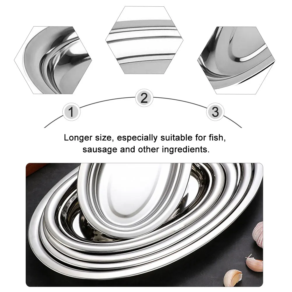 

2pcs Stainless Steel Oval Plate Steamed Fish Dessert Fruit Serving Dish Restaurant Banquet Wedding Party Kitchen Use