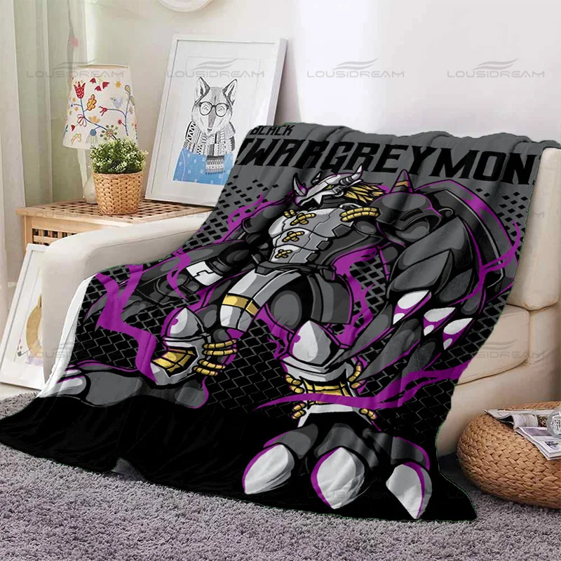 Cartoon Digimon Decoration Flannel Thin Blanket Animated Pattern Air Conditioner Quilt Portable Home Travel Office Blanket