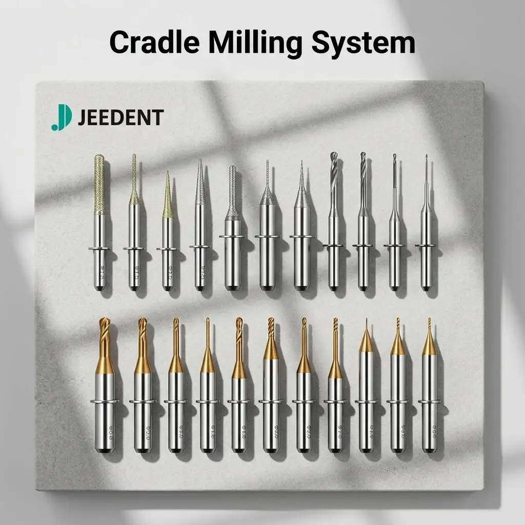 Cradle Dental Milling Burs CAD CAM System Zirconia Lithium Disilicate Emax Metal Glass Ceramic DC DLC Milling Tool Lab Supply