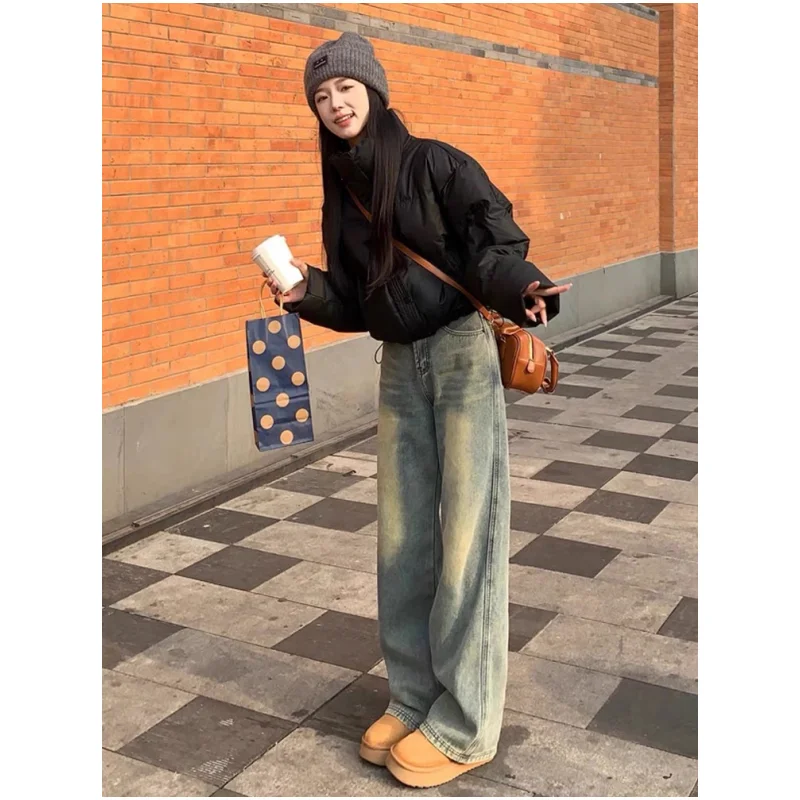 2025 blauwe damesjeans hoge taille vintage rechte baggy denim broek straat hottie Y2K Amerikaanse stijl wijde pijpen denim broek