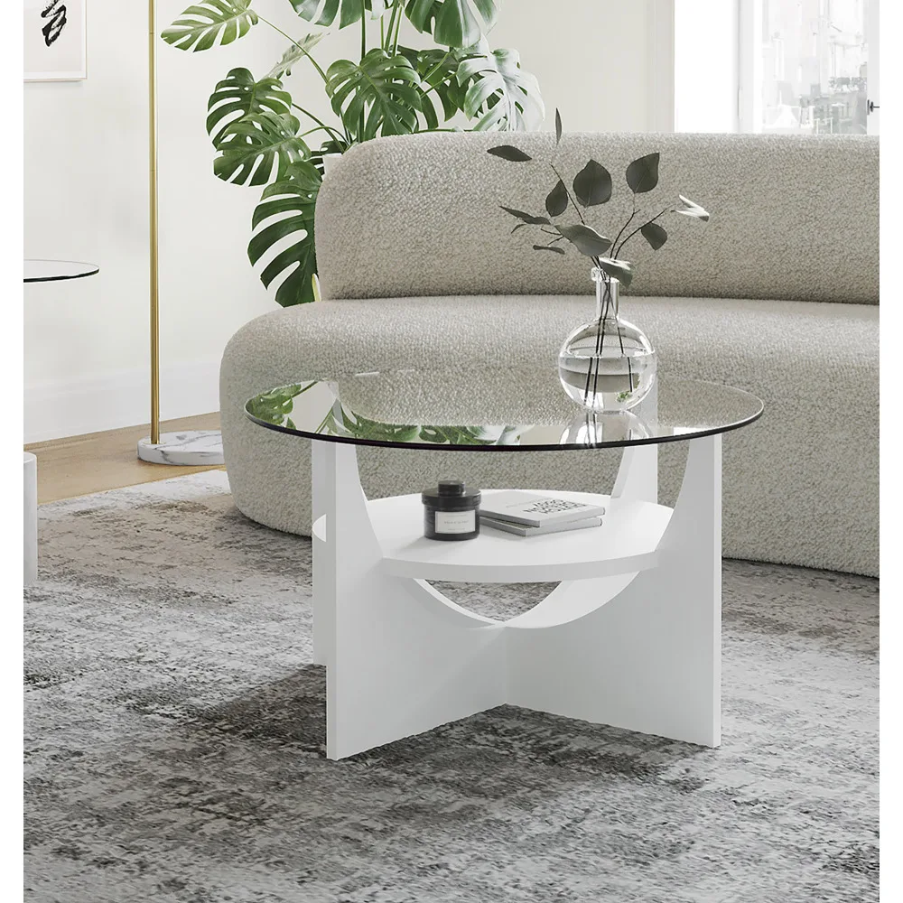 U Shaped Contemporary Coffee Table in White Living Room Side Table 31.5