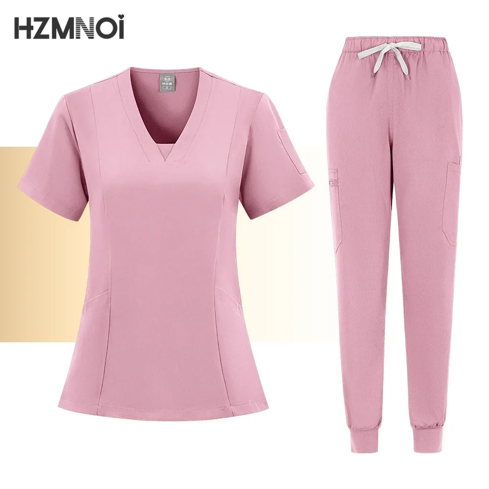 Uniforme médico de alta calidad para enfermera, conjunto moderno de Top y pantalón con cuello en V, ropa de trabajo para Hospital, trajes para