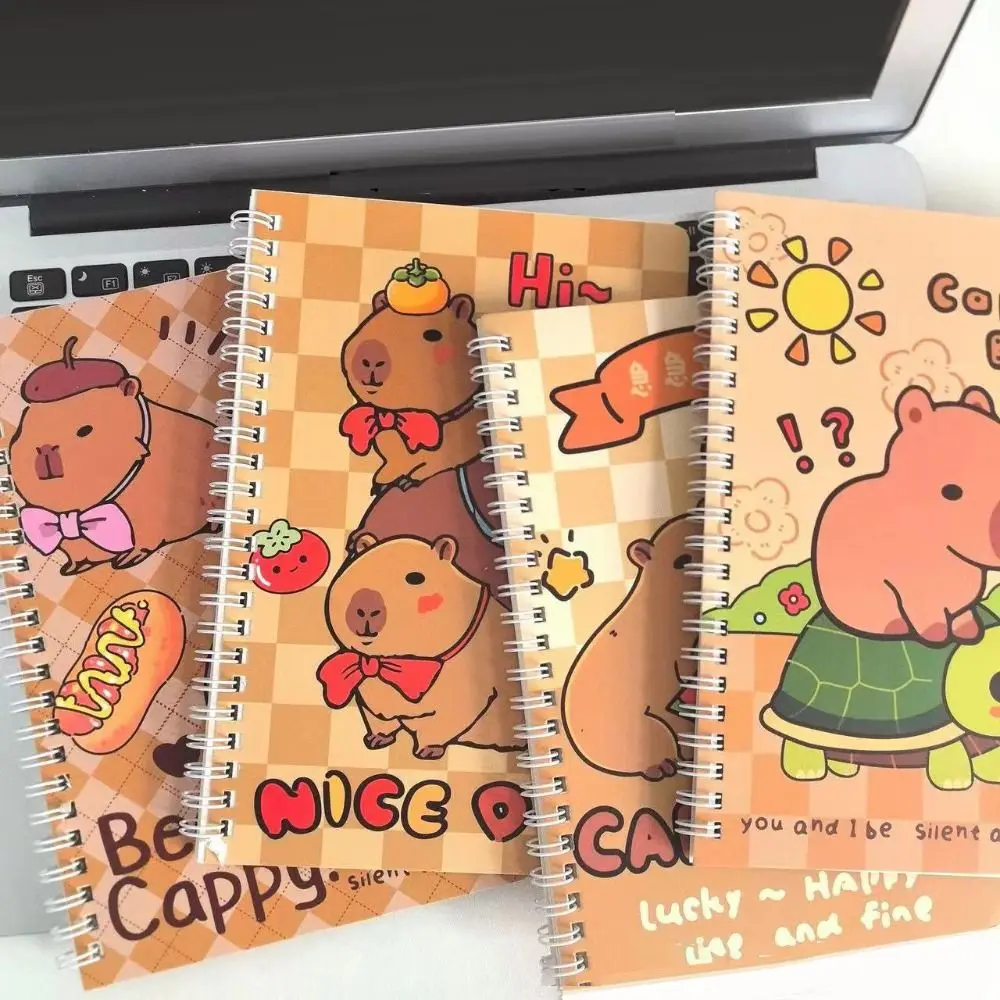 Caderno Capybara Criativo, Papel A5, Página em Branco Interna Espessada, Bloco de Notas do Estudante, Anime Bonito Material Escolar, 4Pcs