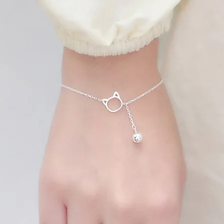 PONYKISS 925 Sterling Silver Cat and Bell Charm Bracelets for Women Minimalist Animal Fine Jewelry Cute Accessories