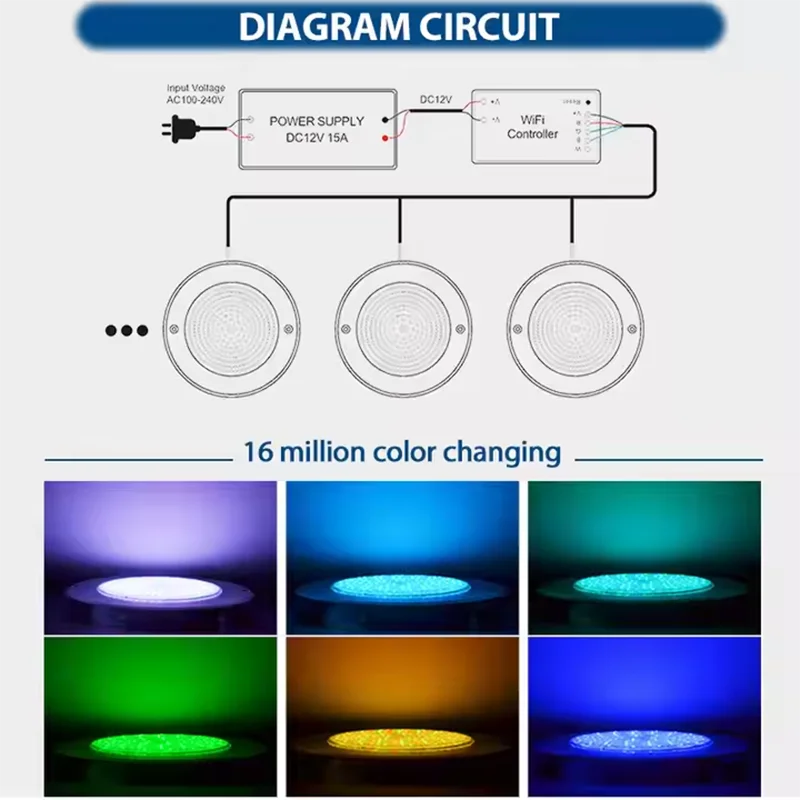One Set RGB Underwater Light IP68 ABS LED Swimming Pool Light 18W 25W 35W Mobile APP Control Pool Party Decoration Fountain Lamp