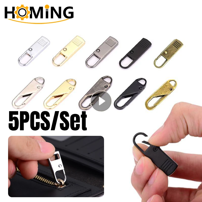 5pcs Metal Universal Replacement Zipper Head Slider Remove Zipper Puller Zipper Repair Kit For Clothes DIY Craft Sewing Tools