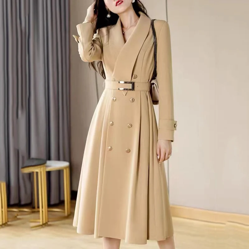 

Women Casual Long Trench Coat With Sashes Double Breasted Women Windbreaker Jacket 2024 Spring/Fall Office Coat Female Overcoat