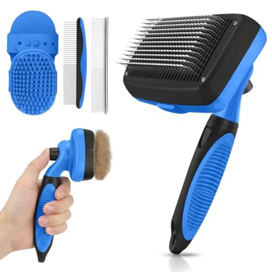 

Self Cleaning Shedding Brush - 5-in-1 Professional Pet Grooming Kit Skin Friendly Grooming Tool for Dogs, Cats, and Puppies, De