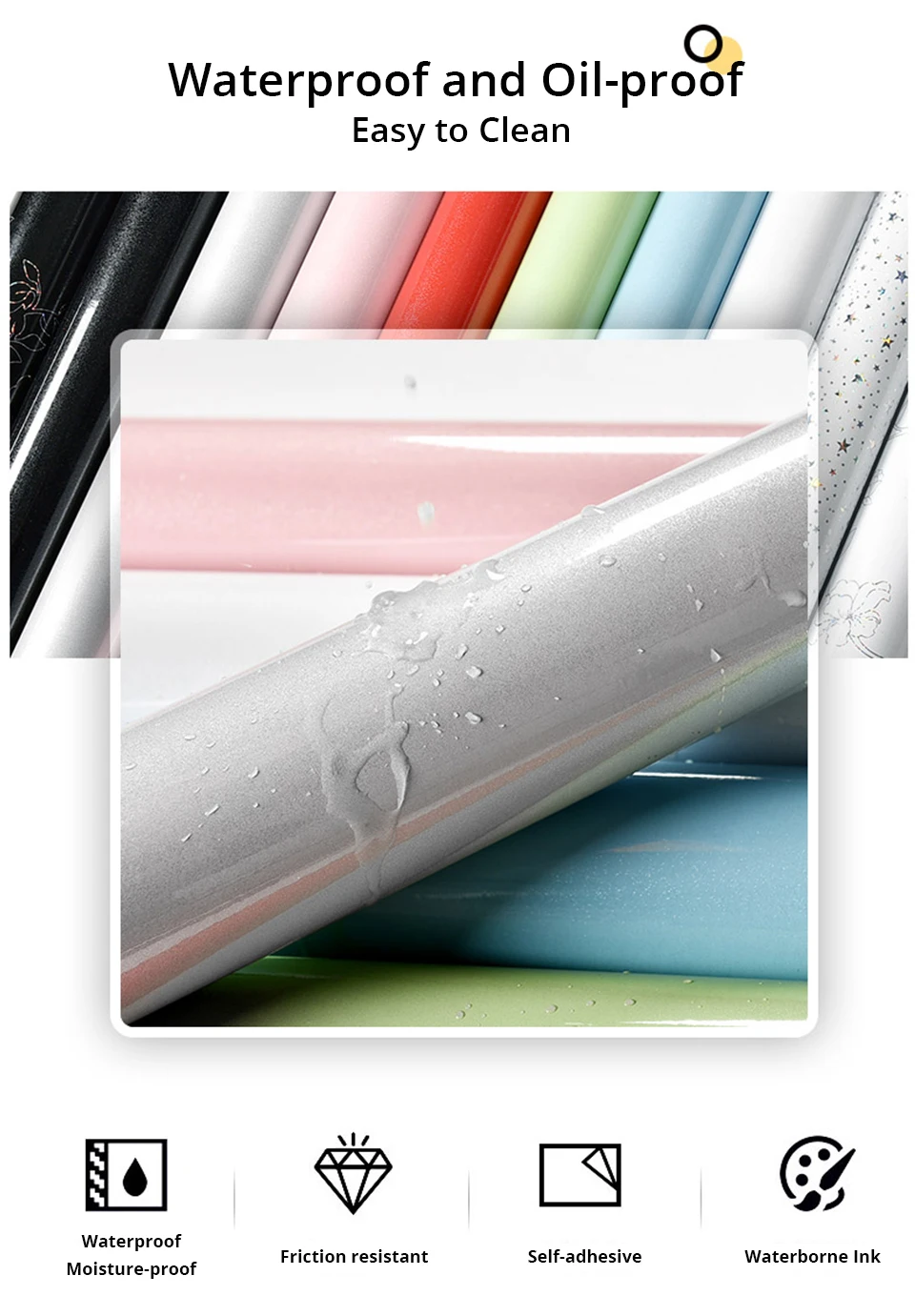 Kitchen DIY Self-Adhesive Waterproof Oil-proof PVC Wall Stickers Cabinets Countertop Wallpaper Bathroom Desktop Renovation Films