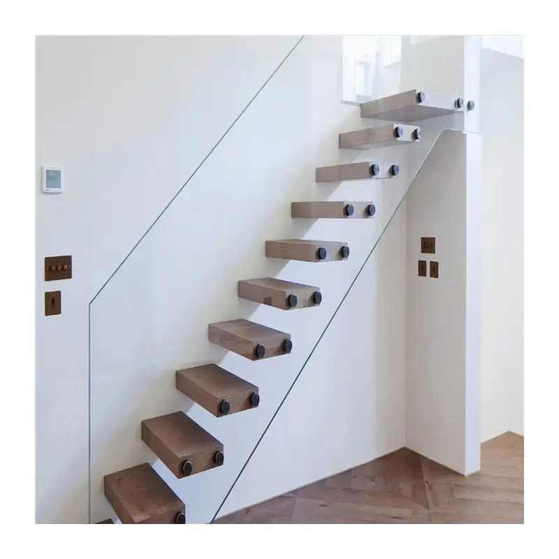 

Customize.Floating Staircase Safety Interior Wood Stair Tread Floating Staircase Stainless Steel Railing Systems