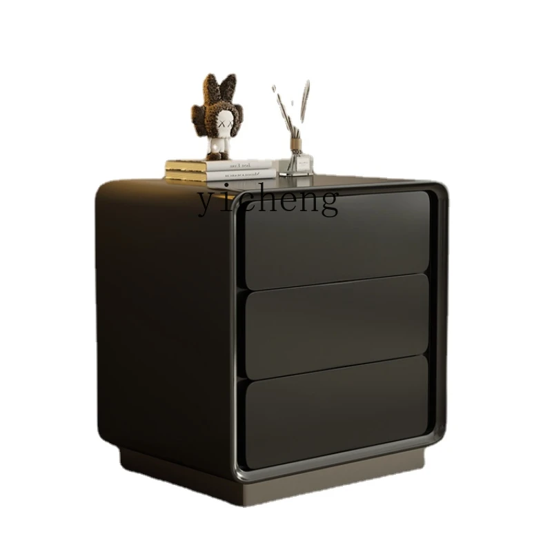 Yy Black Modern Light Luxury Bedside Table Three-Bucket Cabinet   Minimalist Bedside Cabinet