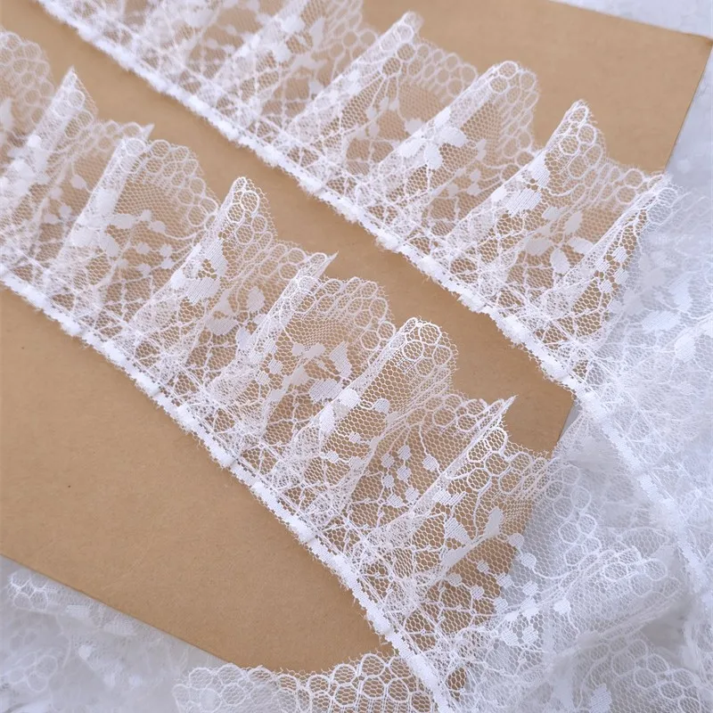 40Yards White Ruffles Lace Trim Dress Doll Skirt Decoration Lace Fabric Cuff Garment Accessories Lace Ribbon