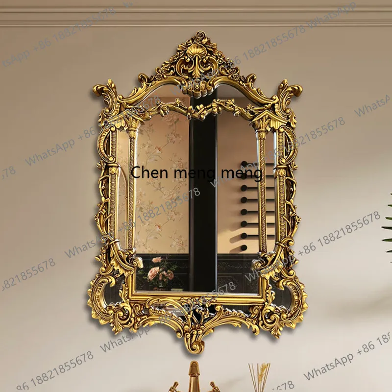 

European retro decorative porch fireplace mirror wall hanging hotel makeup mirror French carved bathroom mirror