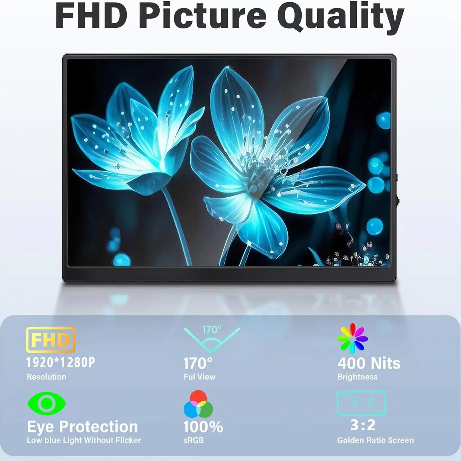 10.5 Inch Portable Monitor 1920*1280P FHD 100%sRGB IPS 1500:1 With Type-C Mini HDMI For Phone Laptop TV PS4/5 XBox Dack Switch
