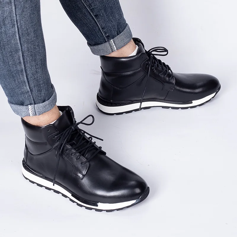 New Men\'s Genuine Leather Ankle Boots Autumn Winter Mens Shoes Fashion Large Size Urban Casual Boots Cowhide Men Sneakers Boots