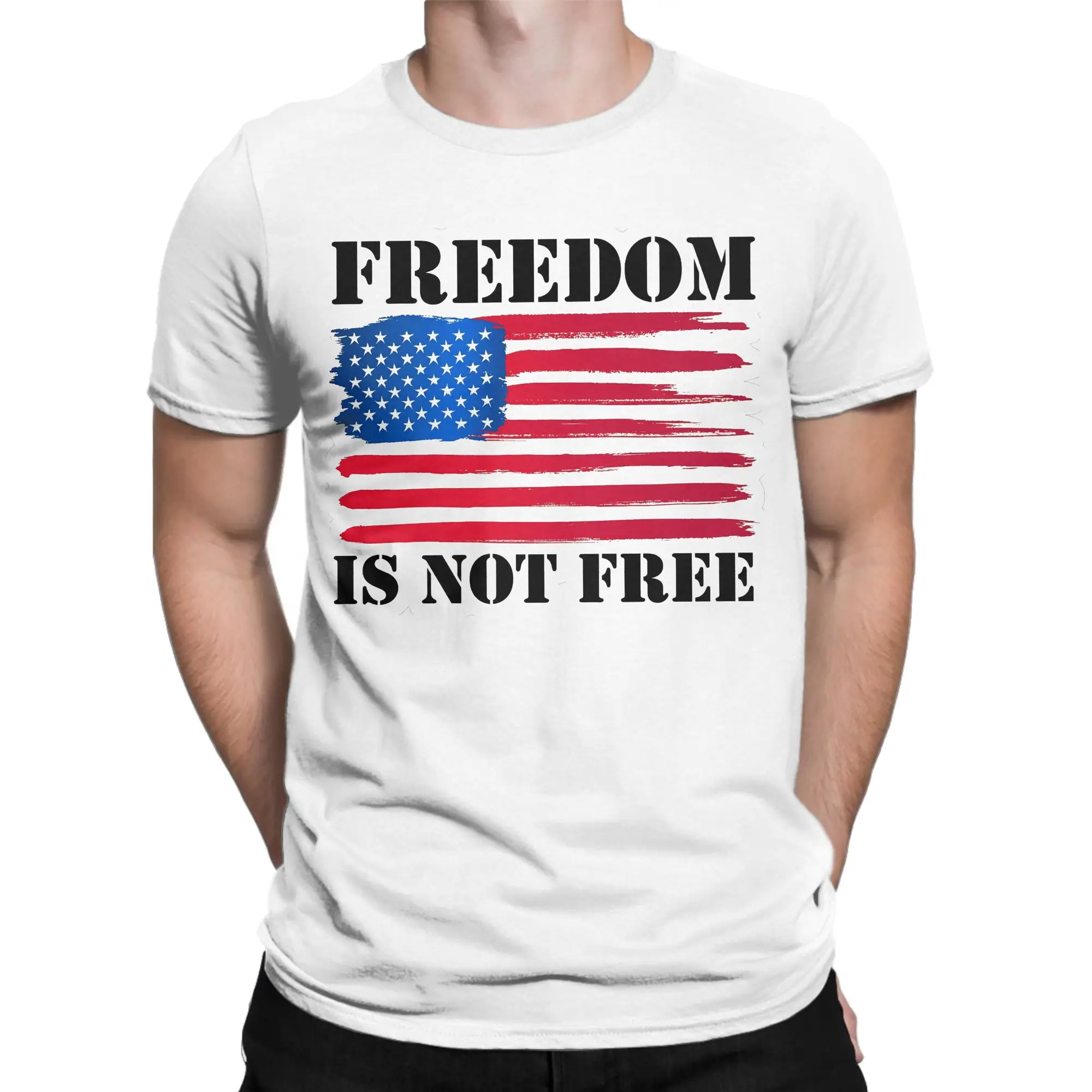 American Flag Freedom Is Not Free T-Shirt Summer Cotton T Shirts For Adult Casual Tee Shirt Short-Sleeve Streetwear Clothing