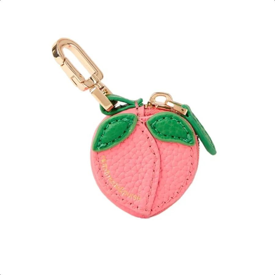 

Peach Fruit Charm coin purse genuine leather cowskin cute keychain mini pouch for Airtag Wallet gift for girl women