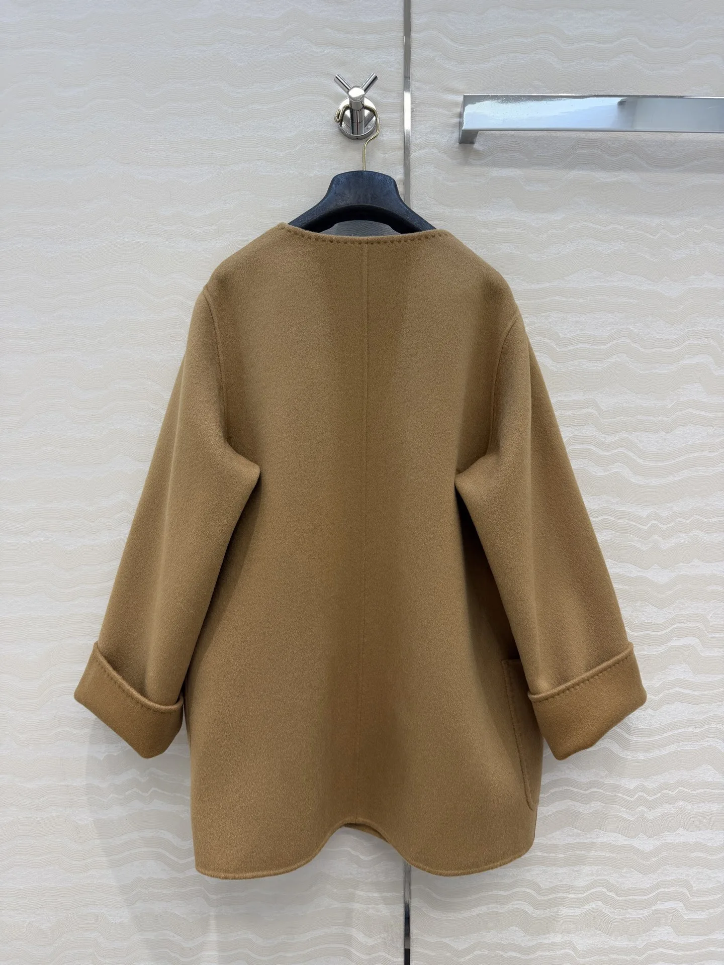 Handmade V Neck Double Faced Cashmere Coat, 100% Lambskin Waist Buckle Strap, 90% Wool 10% Cashmere Imported Fabric, Large Pocke